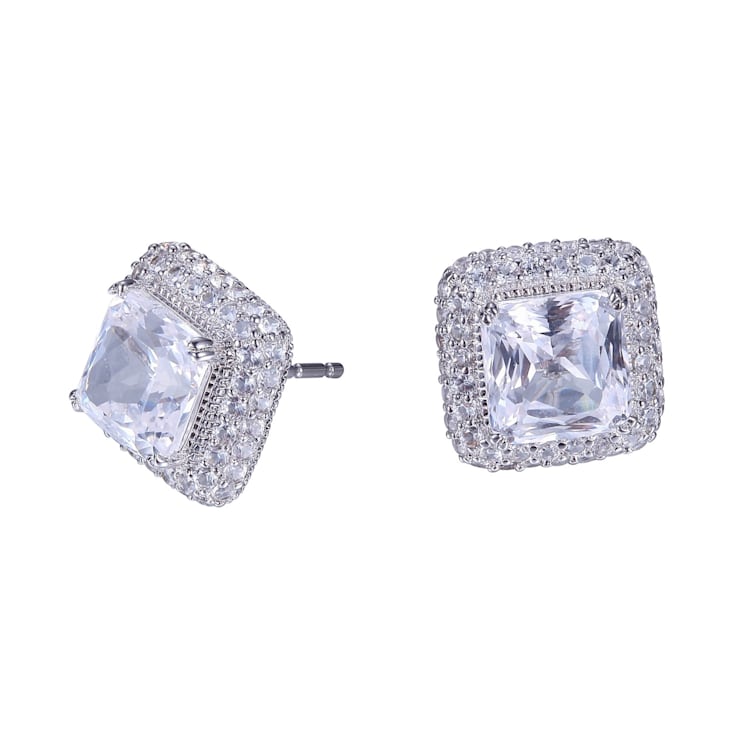 White Lab Created Sapphire Rhodium Over 10k White Gold Earrings