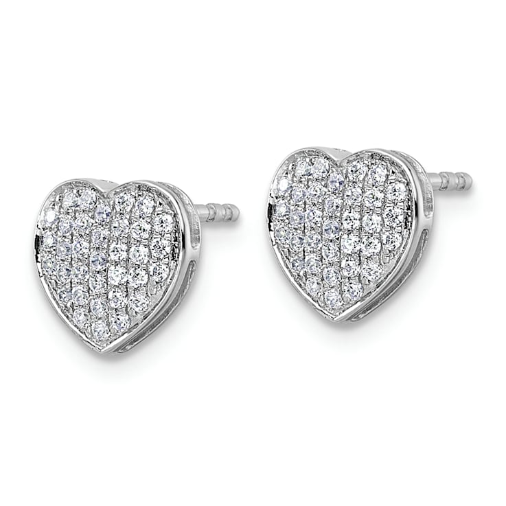 Rhodium Over 14k White Gold Diamond Heart Stud Earrings