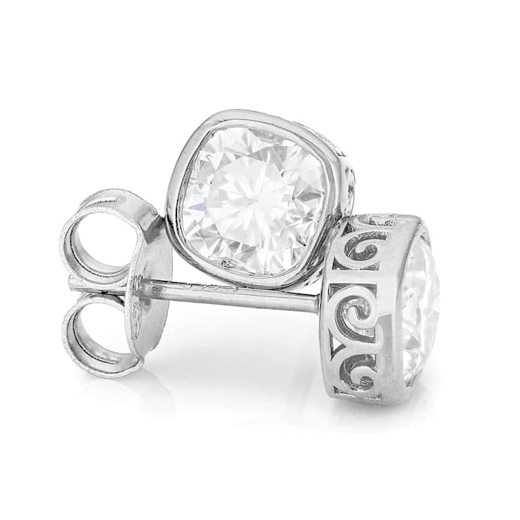 Moissanite Cushion-Cut Stud Earrings In Platinum-Enhanced Sterling
Silver 2.10ctw Diamond Equivalent Weight
