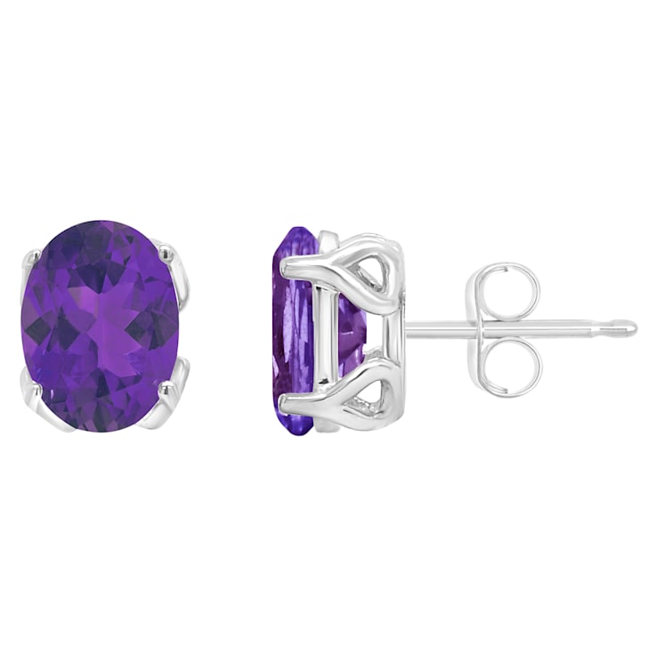 8x6mm Oval Amethyst Rhodium Over Sterling Silver Stud Earrings