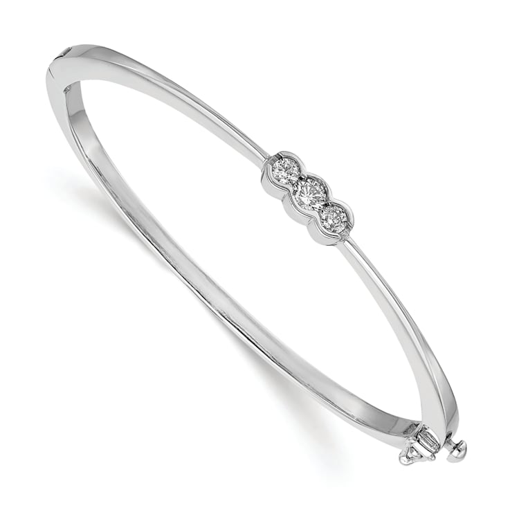 Rhodium Over 14k White Gold 6mm Diamond Hinged Bangle 0.48ctw