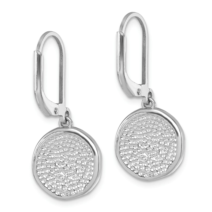 Rhodium Over Sterling Silver Polished Crystal Sand Dollar Dangle Earrings