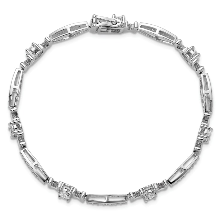 Rhodium Over Sterling Silver Cubic Zirconia Mom with Safety Clasp Bracelet