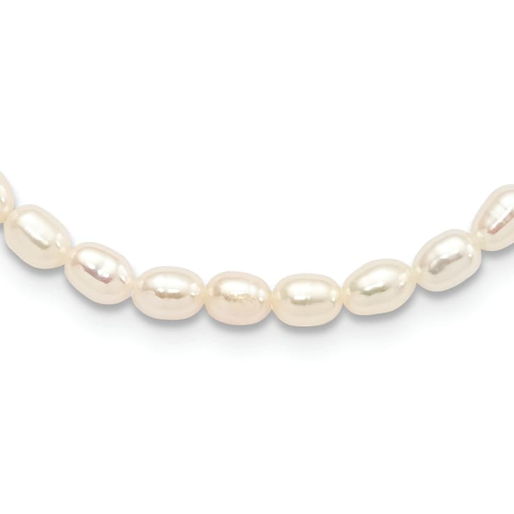 Rhodium Over Sterling Silver 4-5mm White Rice FWC Pearl Children's Necklace