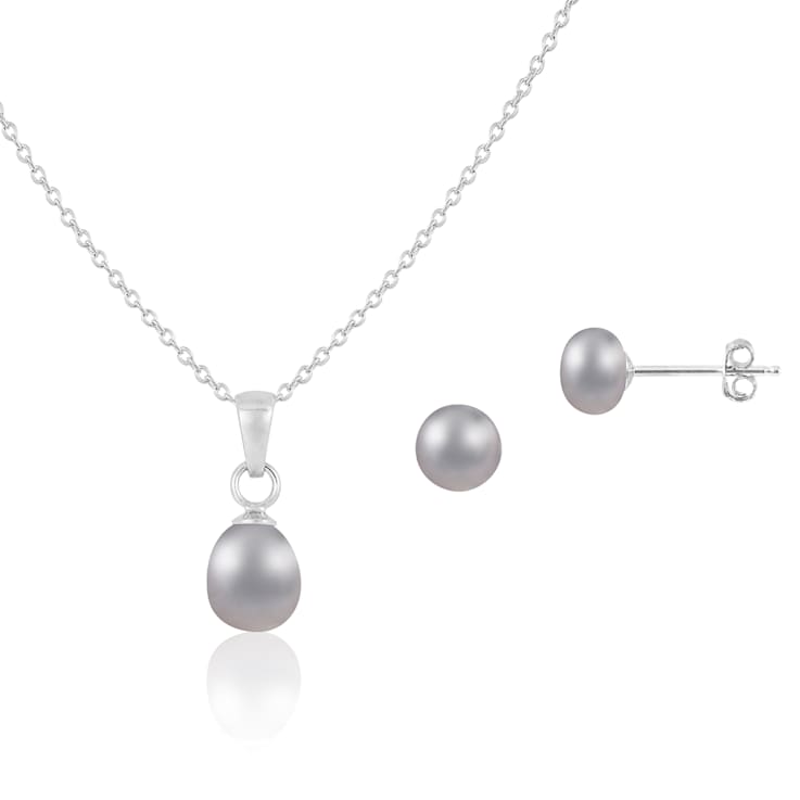 6mm Platinum Cultured Freshwater Pearl Rhodium Over Sterling Silver
Pendant & Earring Set