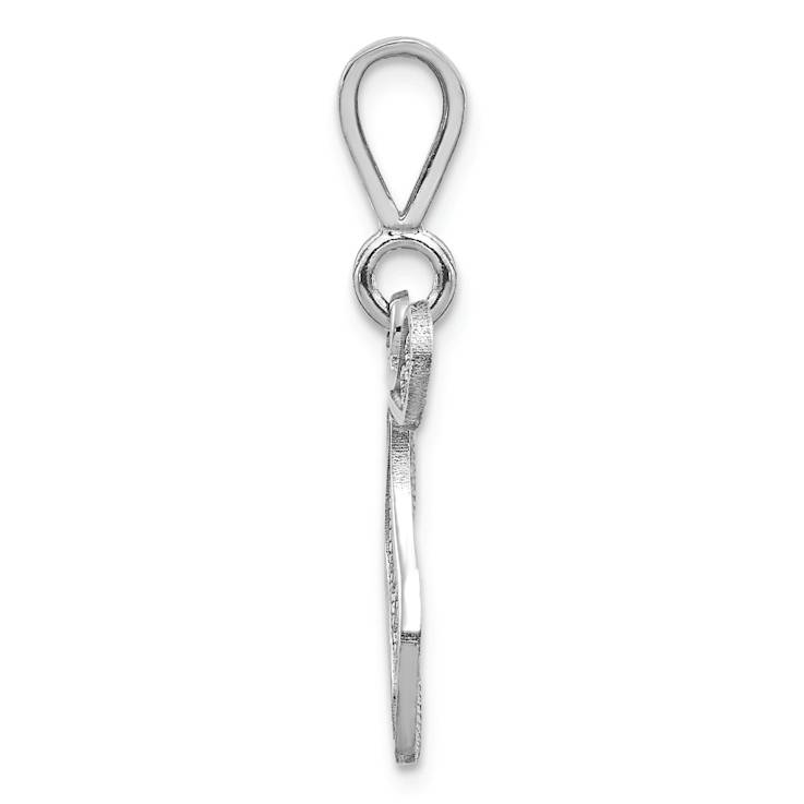 Rhodium Over 14k White Gold Solid Polished Script Filigree Textured
Letter T Initial Pendant