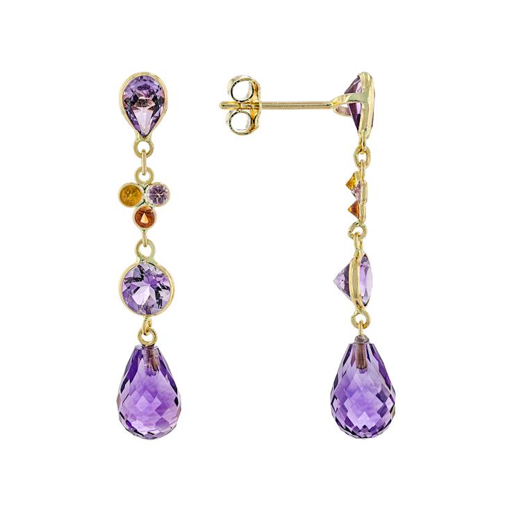 Multi Stone 14k Yellow Gold Dangle Earring 6.90ctw
