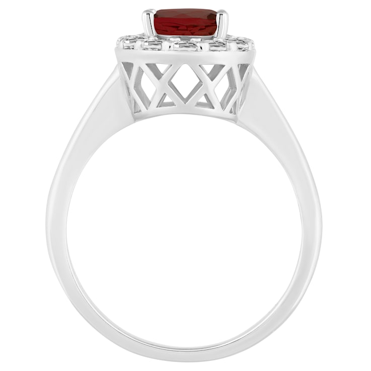 8x6mm Oval Garnet And White Topaz Accents Rhodium Over Sterling Silver
Halo Ring