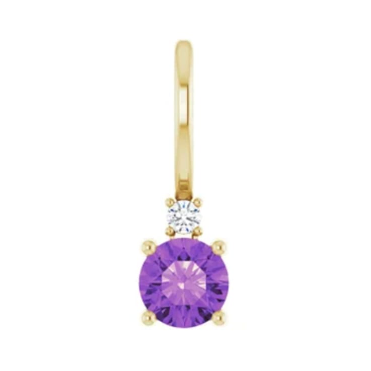 14K Yellow Gold 4mm Amethyst and Diamond Pendant