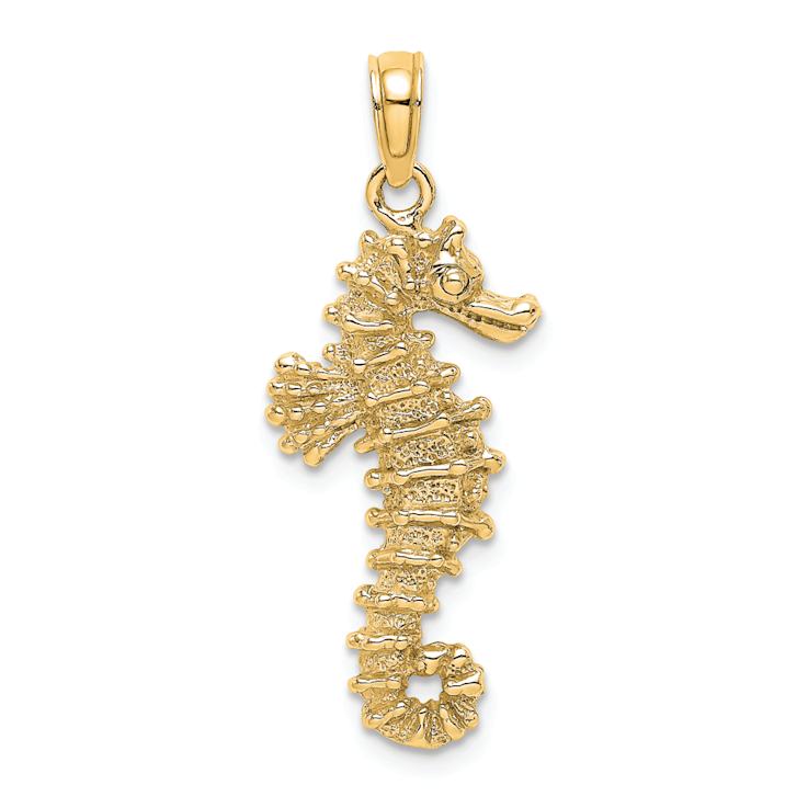 14k Yellow Gold 3D Textured Seahorse Pendant