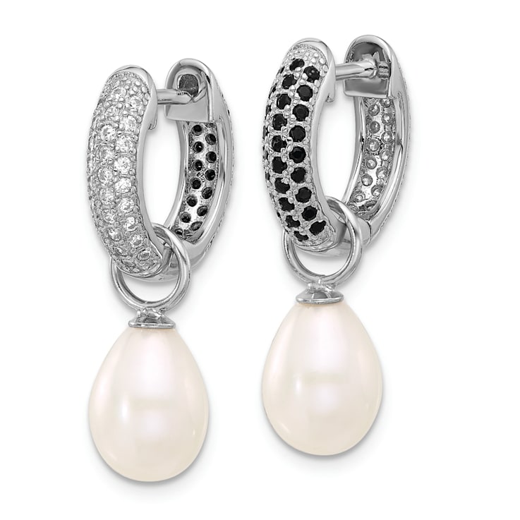 Rhodium Over Sterling Silver 7-8mm FWC Pearl/Cubic Zirconia
Interchangeable Earrings Set