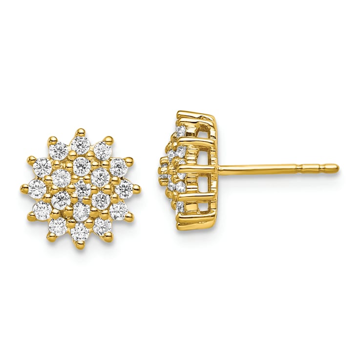 14K Yellow Gold Lab Grown Diamond SI1/SI2, G H I, Cluster Post Earrings