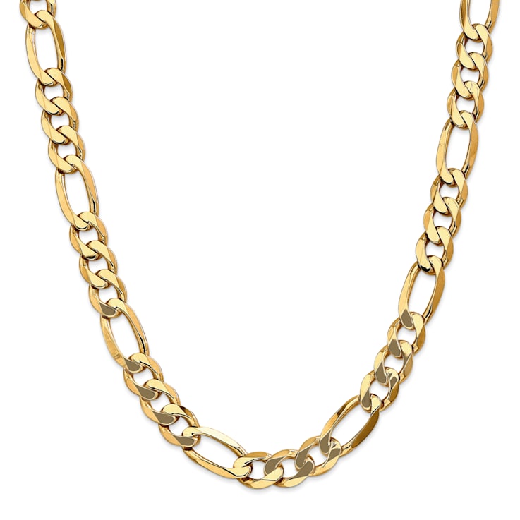 14K Yellow Gold 10mm Flat Figaro Chain Necklace