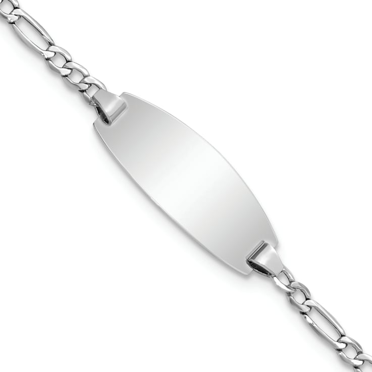 Rhodium Over 14k White Gold Semi-Solid Oval Figaro Link ID Bracelet