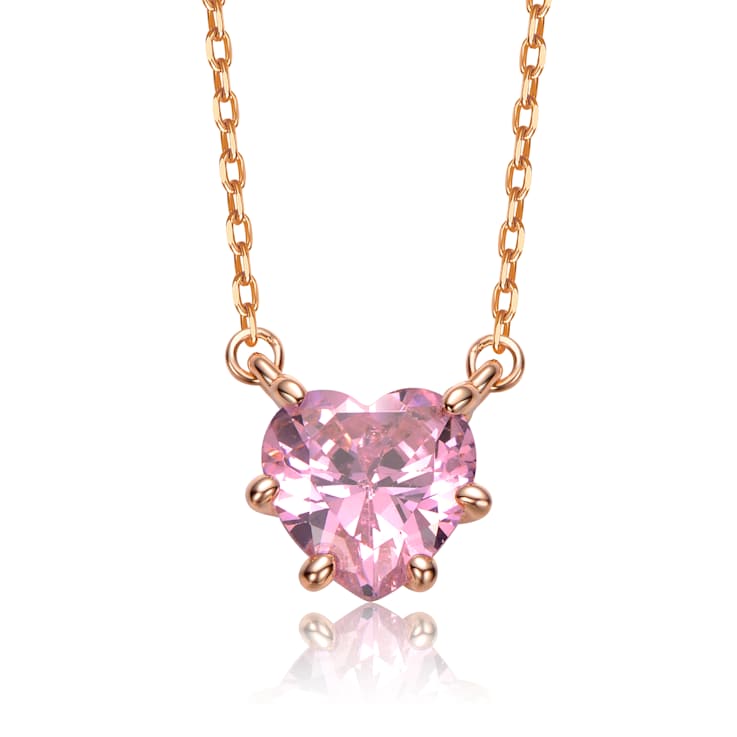Heart-Shape Pink CZ Solitaire Necklace In 18K Rose Gold Over Brass