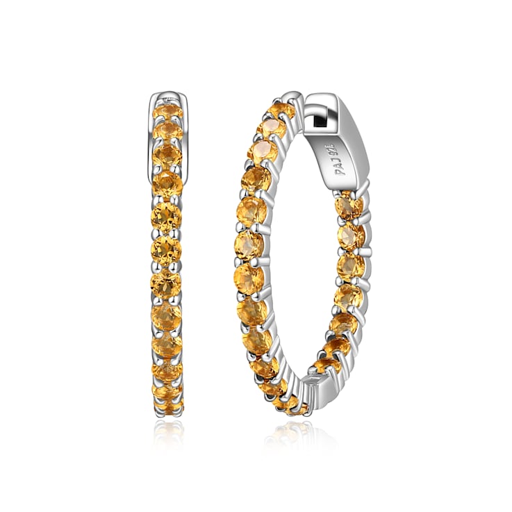 Yellow Citrine Platinum Over Sterling Silver Hoop Earrings