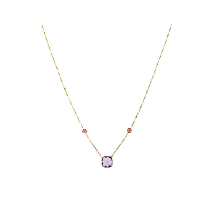 14K Yellow Gold Amethyst and Garnet 18 Inch Necklace