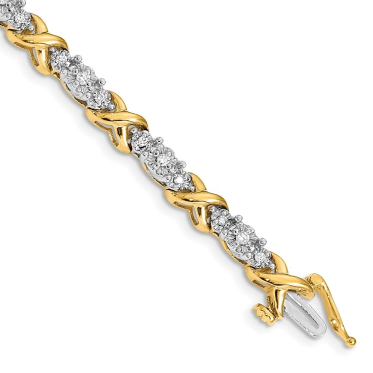 14K Yellow and White Gold Lab Grown Diamond X Bracelet