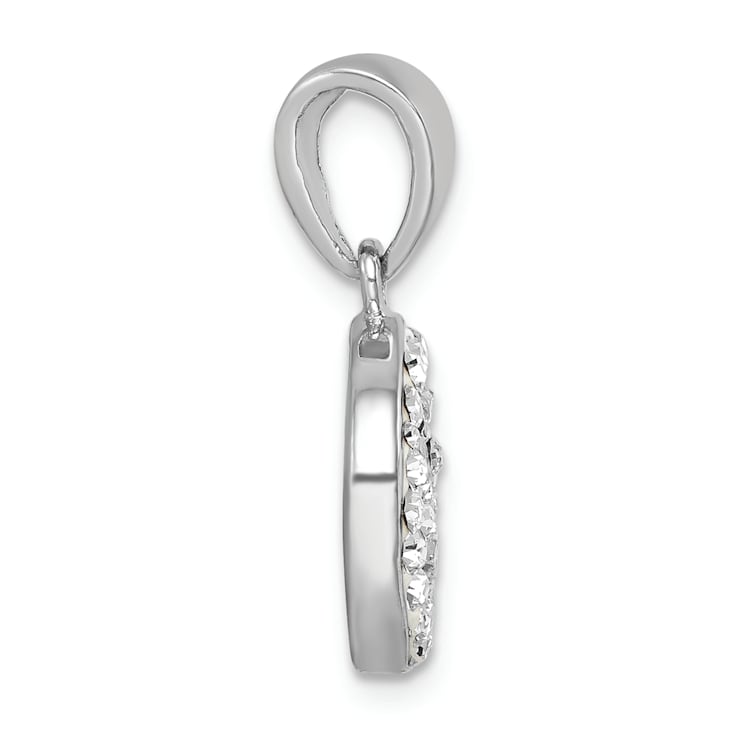 Rhodium Over Sterling Silver Polished Crystal Sand Dollar Pendant