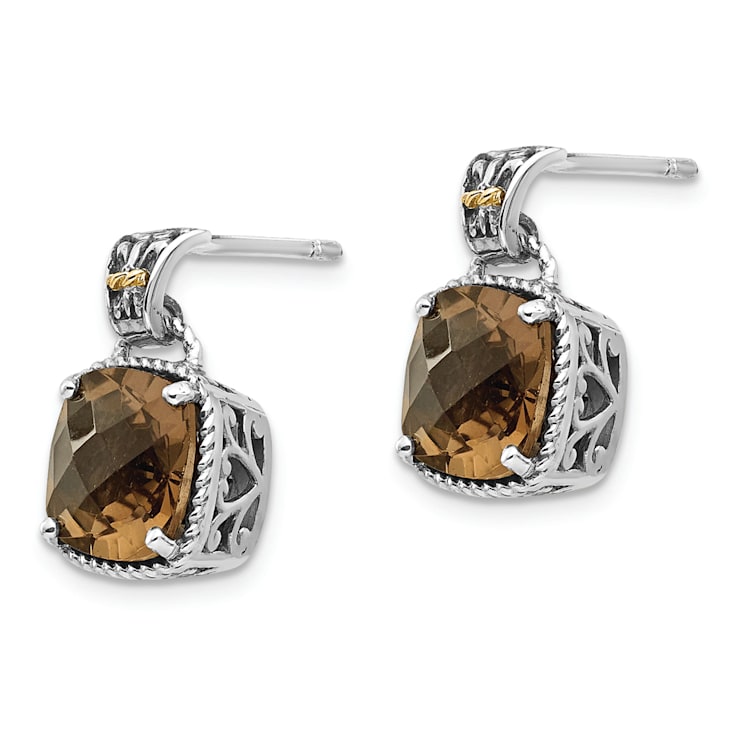 Sterling Silver Antiqued with 14K Accent Smoky Quartz Earrings
