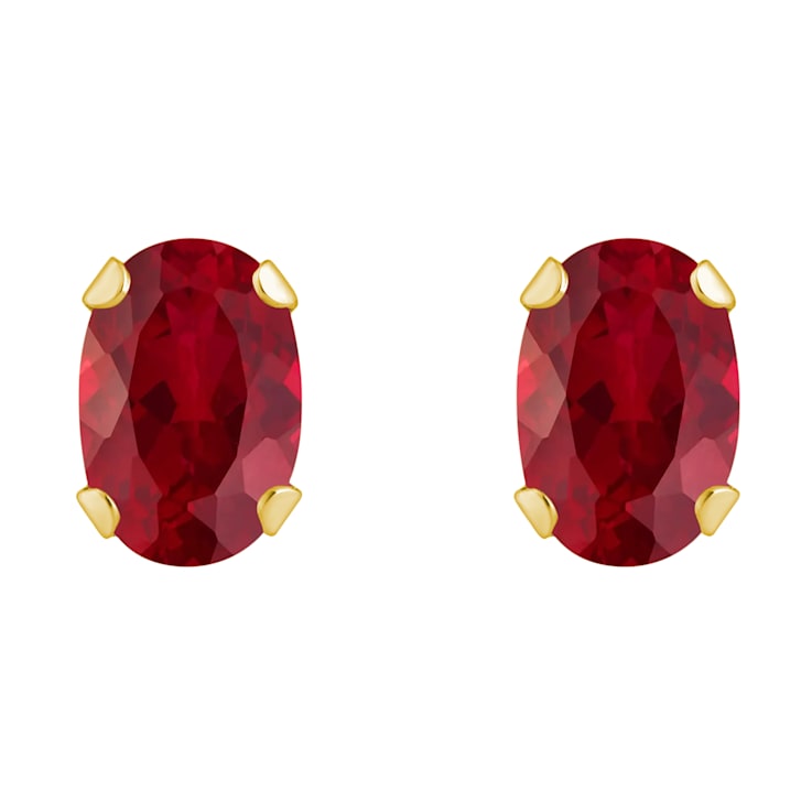 6x4mm Oval Lab Created Ruby 10k Yellow Gold Stud Earrings