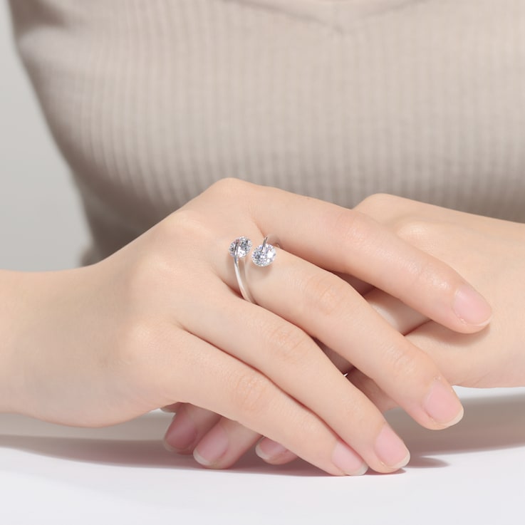 Clear Cubic Zirconia, Rhodium Over Sterling Silver Bypass Ring 2.5ctw