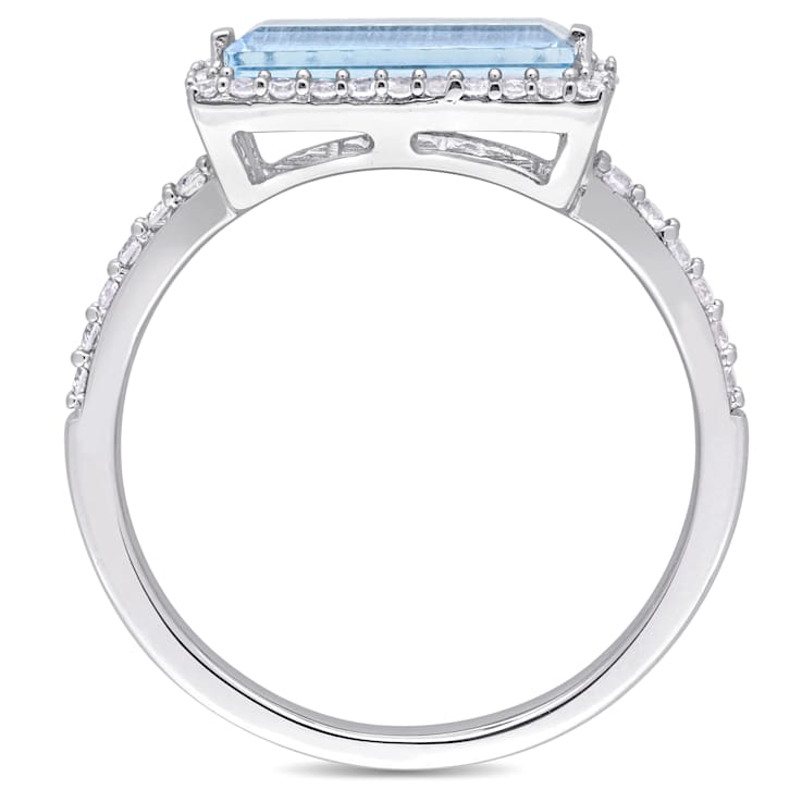 Sky Blue Topaz And White Sapphire East-West Halo Ring In Sterling Silver