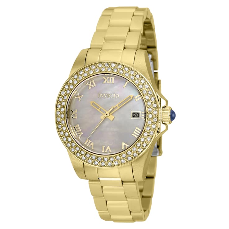 Invicta Angel 34mm White Dial Yellow Stainless Steel Quartz Watch
