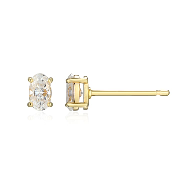 Oval Moissanite 14k Yellow Gold Over Silver Stud Earrings 0.52ctw DEW