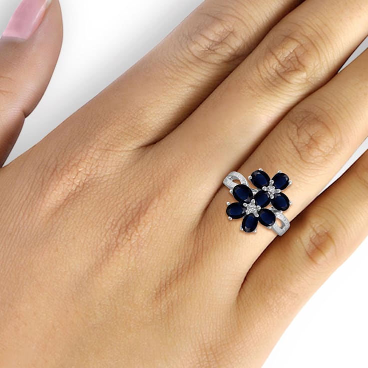 2.20ctw Oval Black Sapphire with White Diamond Sterling Accent Rhodium
Over Sterling Silver Ring