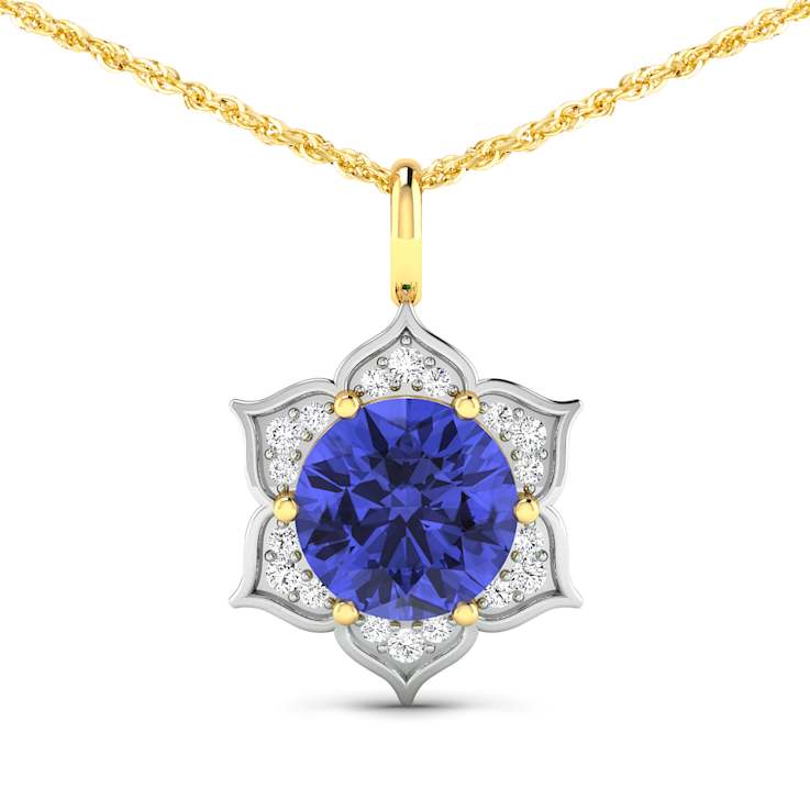 2.02ctw 14K Yellow Gold Tanzanite and White Diamond Pendant with 18 inch
Cable Chain