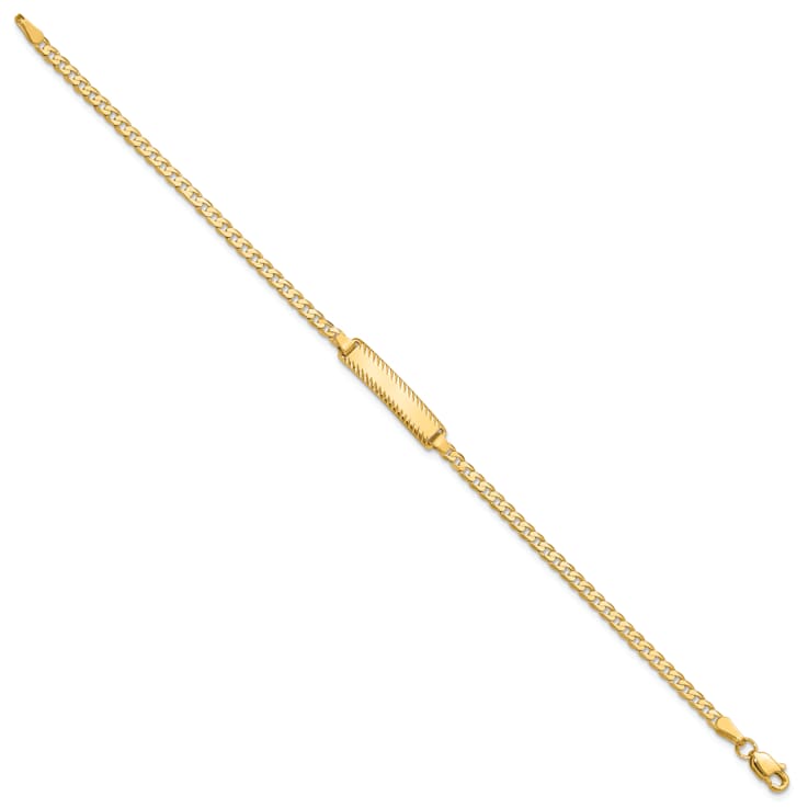 14k Yellow Gold Curb Link Diamond-Cut ID Bracelet