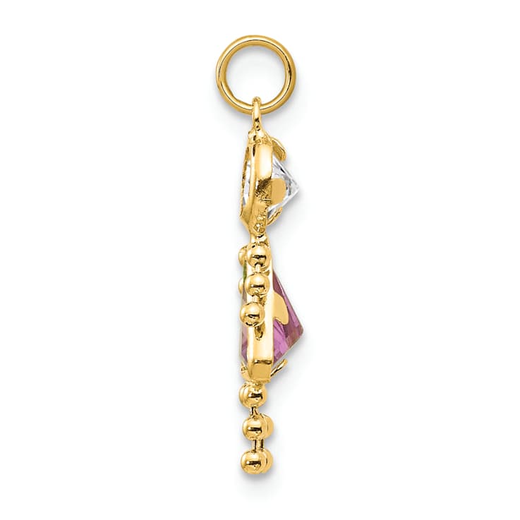 10k Yellow Gold Pink Simulant June Birthstone and Clear Cubic Zirconia
Girl Charm
