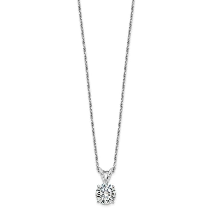 Rhodium Over 14K Gold 1.50 ct. 7.5mm Round D E F Pure Light Moissanite
Solitaire Pendant with Chain