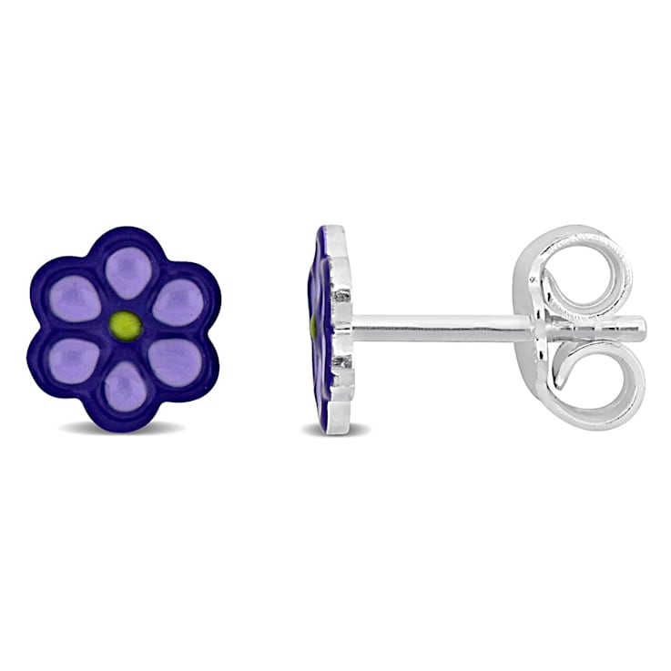 Children's Purple Flower Stud Earrings in Sterling Silver