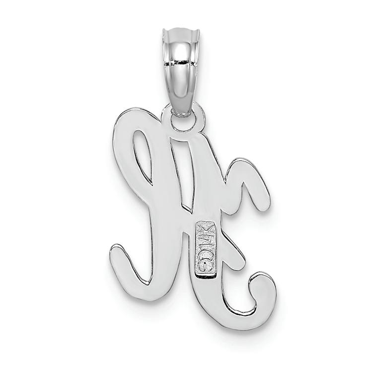 Rhodium Over 14k White Gold Polished Script Letter H Initial Pendant