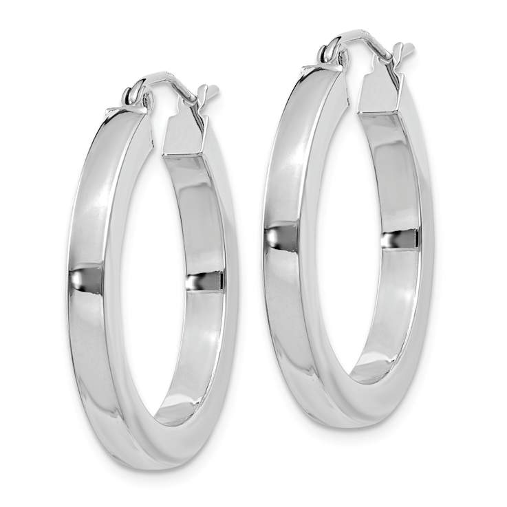 Rhodium Over 14k White Gold Polished 1" Square Tube Hoop Earrings