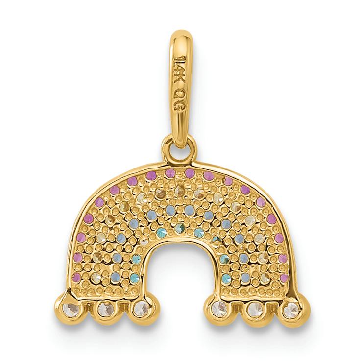 14k Yellow Gold Polished Cubic Zirconia Rainbow and Clouds Pendant