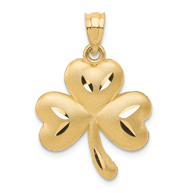 14k Yellow Gold Diamond-Cut and Brushed Shamrock Pendant
