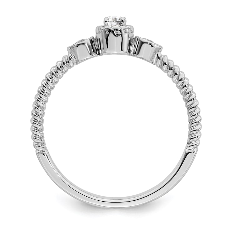 Rhodium Over 14K Gold Roped Band Petite Round Diamond Ring 0.10ctw