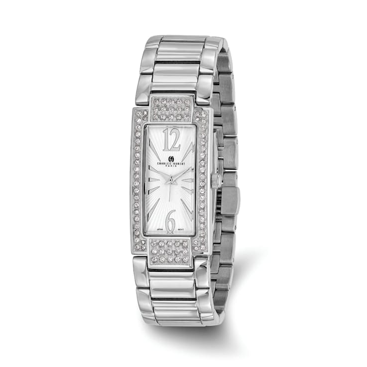 Ladies Charles Hubert Crystal Bezel White Dial 21x46mm Watch