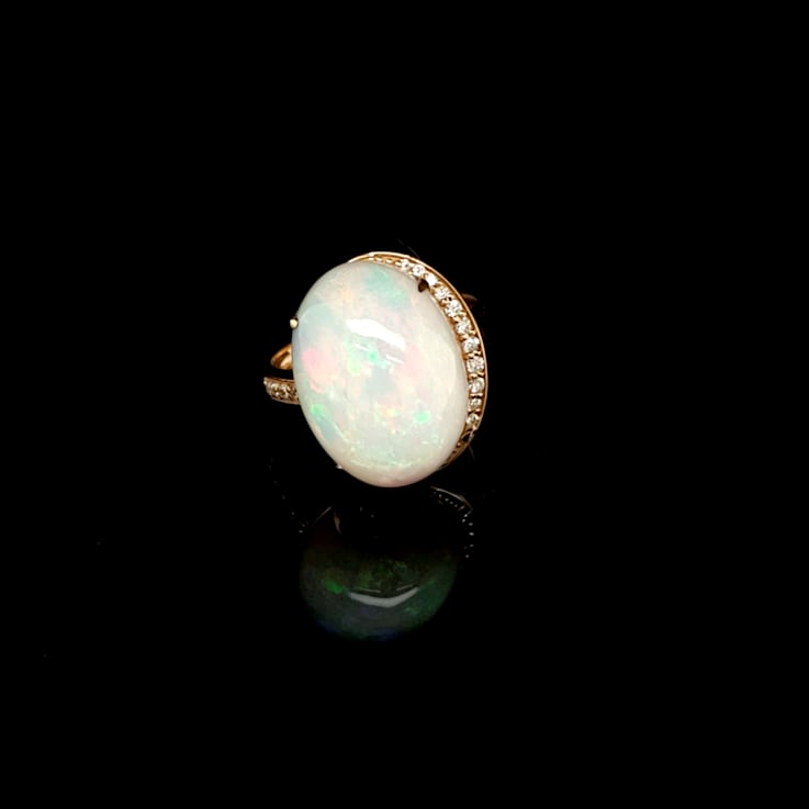 Ethiopian Opal Oval Cabochon and Round Diamond 14K Yellow Gold Ring, 9.97ctw