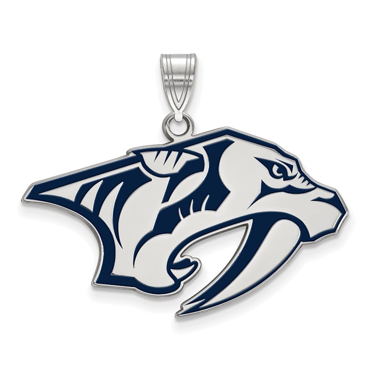Rhodium Over Sterling Silver NHL LogoArt Nashville Predators Enamel Pendant