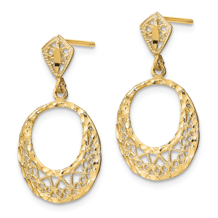 14K Yellow Gold Diamond-Cut Fancy Dangle Earrings