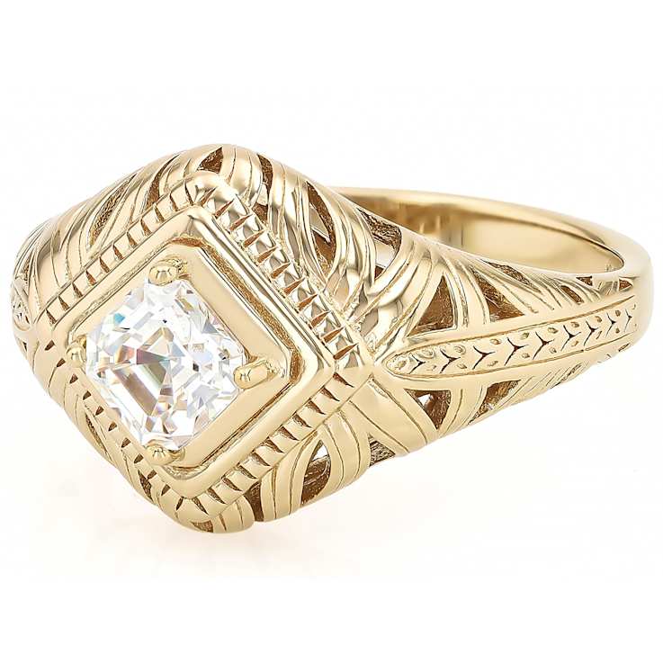 Diamond Simulant Art Deco Style Ring In 18K Gold Over Sterling Silver 0.72ct