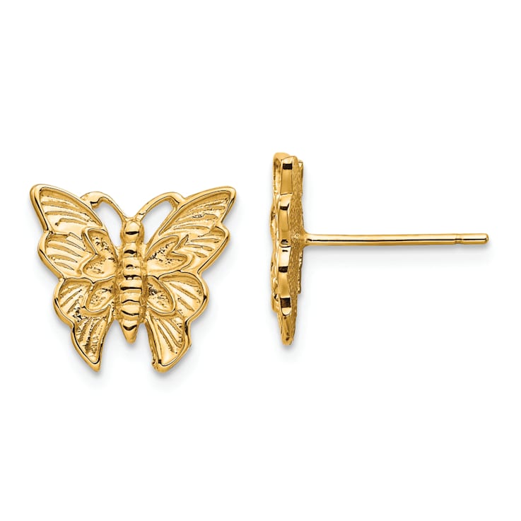 14K Yellow Gold Polished and Textured Butterfly Stud Earrings