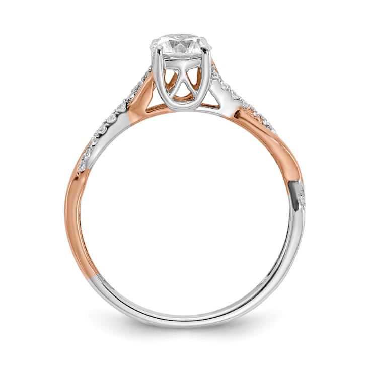 14K Two-tone Lab Grown Diamond Twist Design Complete Engagement Ring 0.62ctw