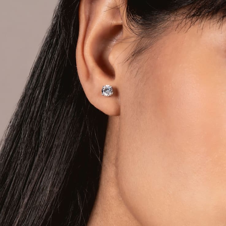 White Cubic Zirconia 14k White Gold Studs With Velvet Gift Box 1.00ctw