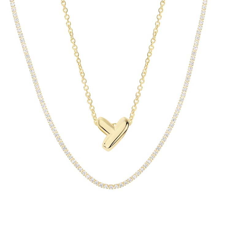 CZ Initial Y Tennis Necklace And Pendant Set In 14K Gold Over Brass 4.05ctw