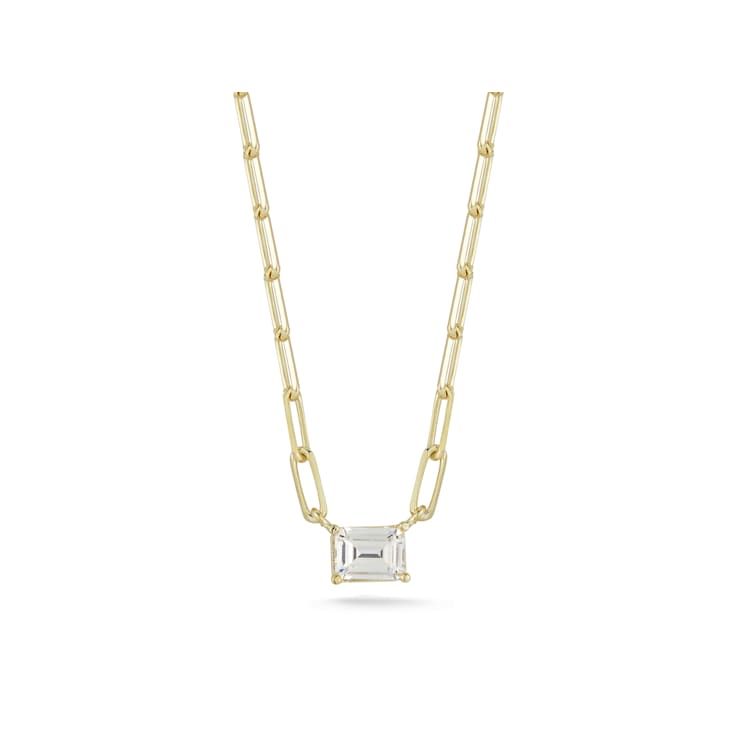 Sterling Statements 14K Yellow Gold Over Sterling Silver White CZ
Necklace with Paperclip Chain